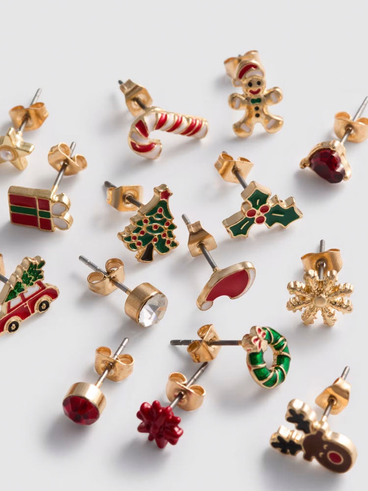PRIMARK SET DE ZARCILLOS DE BOTÓN NAVIDEÑOS