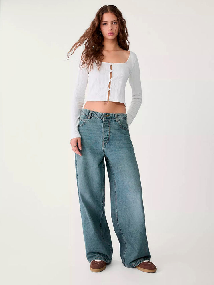 STRADIVARIUS CAMISETA RIB BOTONES