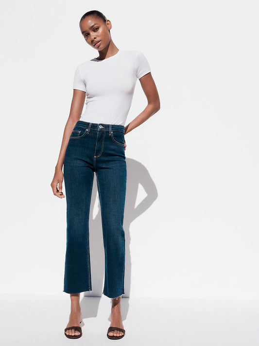 ZARA JEANS TRF CROPPED FLARE TIRO ALTO